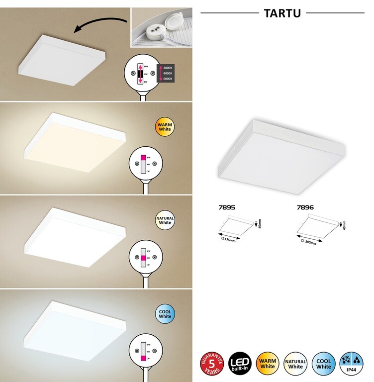 Plafon TARTU 18W 2800/4000/6000K 1800lm IP44 175mm biały (2)