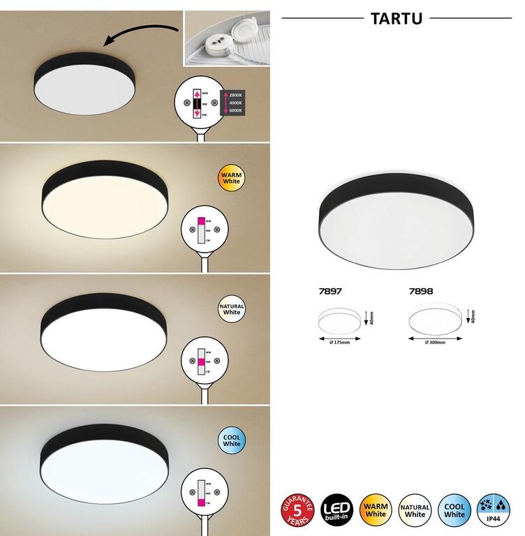 Plafon TARTU 18W 2800/4000/6000K 1800lm IP44 Ø175mm czarny (2)