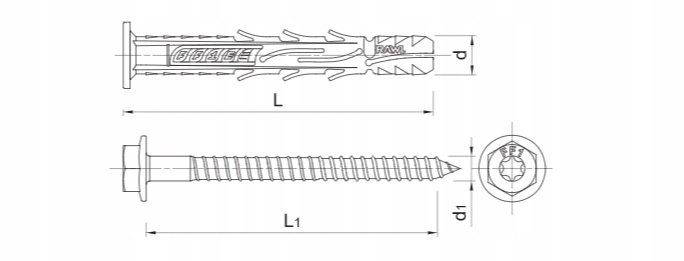 Kołek ramowy z kołnierzem R-FF1 10x120mm z wkrętem heksagonalnym 7,0x129mm T40/SW13 RAWLPLUG (3)