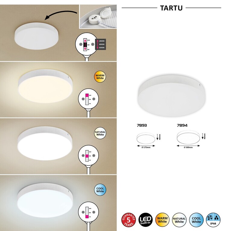 Plafon TARTU 24W 2800/4000/6000K 2500lm IP44 Ø300mm biały (2)