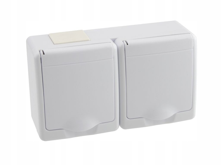 Gniazdo podwójne BETA (2P+Z) białe IP44 16A (klapka biała) (1)